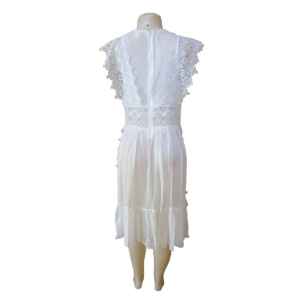 Sundance White Lace Midi Dress With Flutter Sleeves & Sheer Details Size - Picture 6 of 8